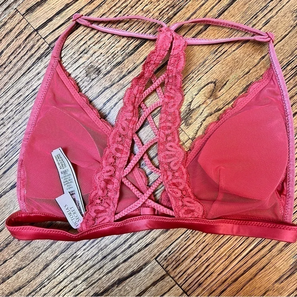 VICTORIA'S VS SECRET PINK Lace Racerback Unlined Pad Bralette Bra Coral Size XS